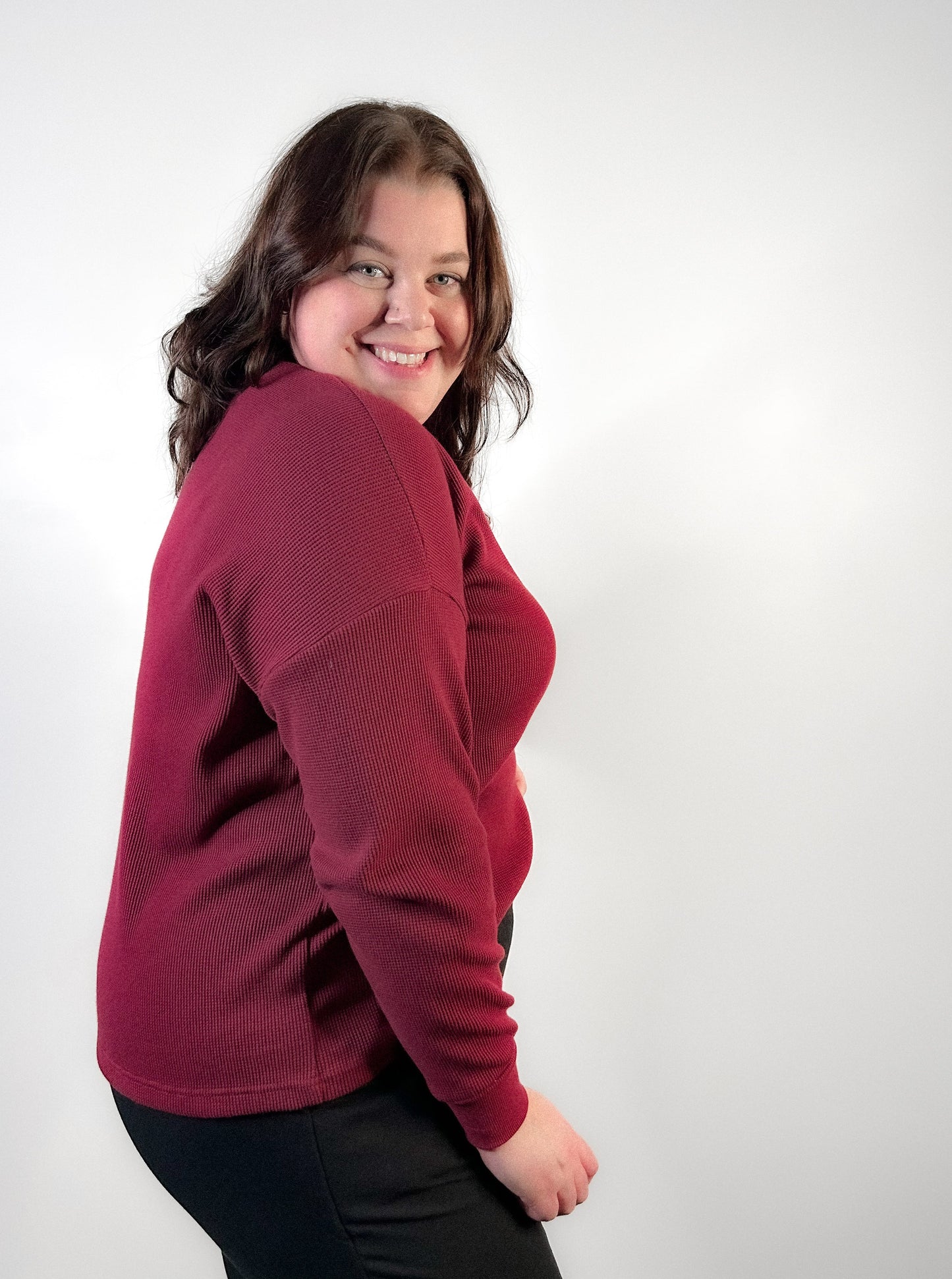 The Waffle Pullover in Cranberry