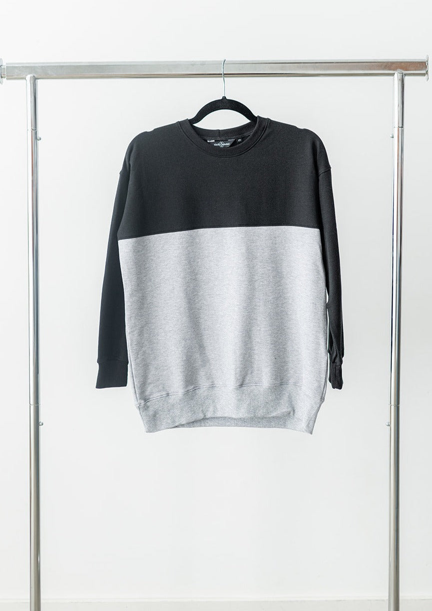 Sustainable Canadian made colorblock sweatshirt in black and grey