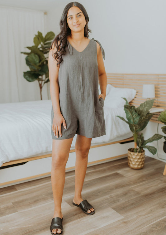 The Linen Romper in Charcoal