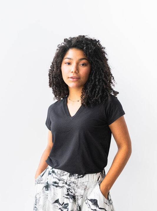 The Bamboo Perfect V-neck Tee in Black - DISCONTINUED FABRIC
